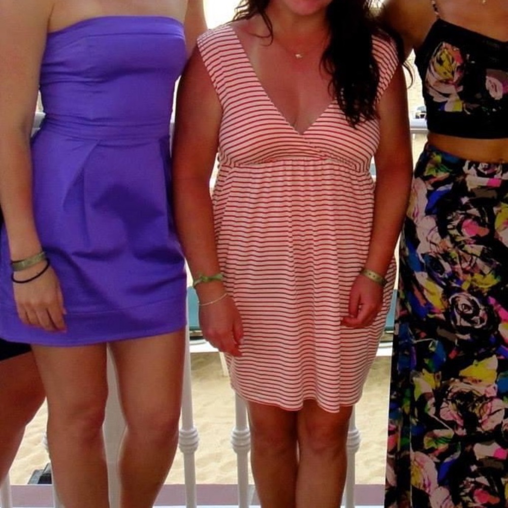 Lani California Red Striped V Neck Dress w/Pockets